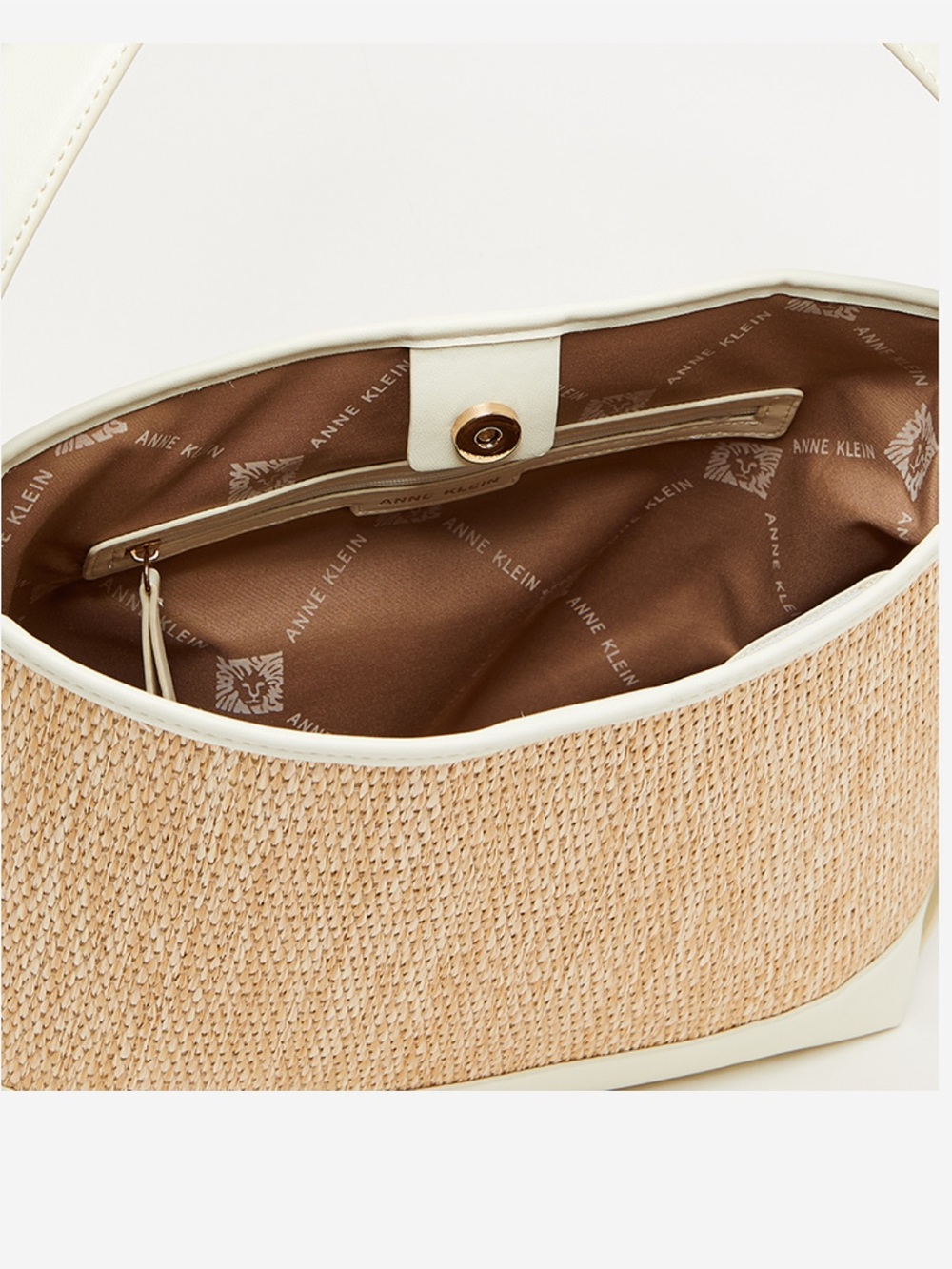 NWT Anne Klein Cream & Natural Straw Woven Bucket Tote Shoulder Bag Purse - Picture 5 of 12
